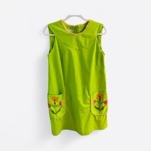 Vintage 1960’s Lisa Smock by Lisanne Green Sleeveless Dress with Floral Pockets